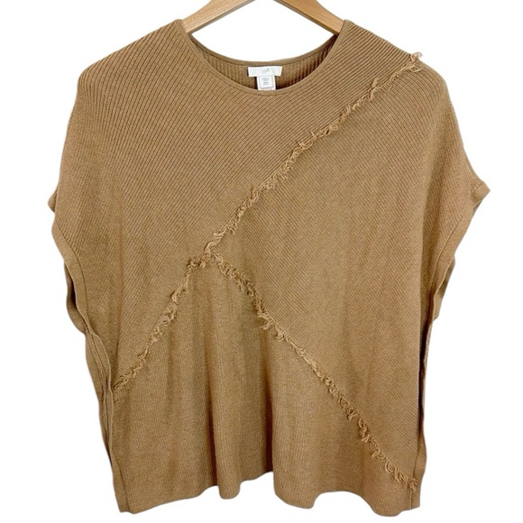 J.Jill yak hair blend fringed short sleeve Sweater top in tan Size XS/S Petite - Picture 1 of 8